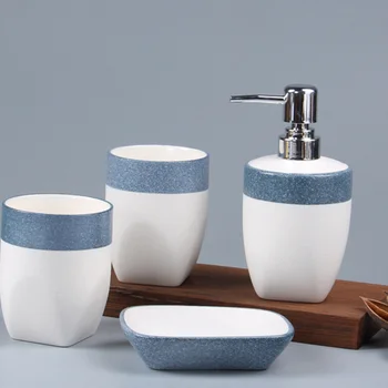 

1set Home Bathroom Kitchen Soap Dispenser Bottle Organizer Tray Cups White Blue