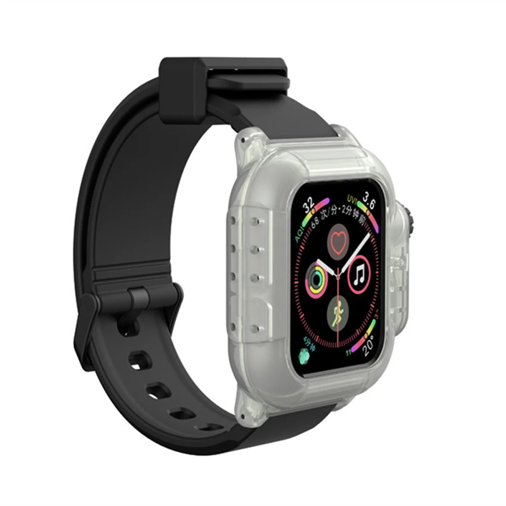 Для Apple Watch 4 водонепроницаемый чехол для дайвинга плавание водонепроницаемый ударопрочный силиконовый ремешок+ чехол - Color: Black Clear