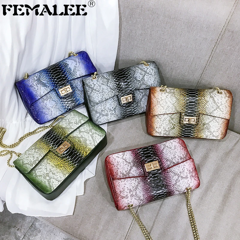 

Women Retro Serpentine Handbags Chain Crossbody Bags Printed Large PU Leather Shoulder Bag Snake Cover Messenger Bag For Women