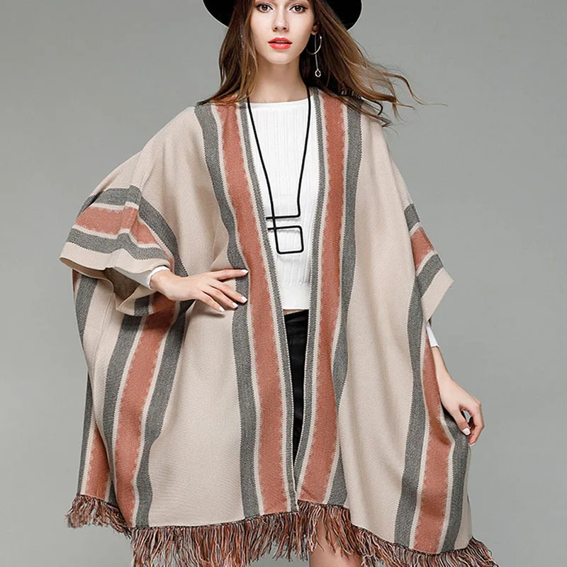

2019 New Woman Fringed Knit Shawl Coat Mid-length Wild Bat Shirt Sweater Cardigans Female Clothes Bat shirt Wrap