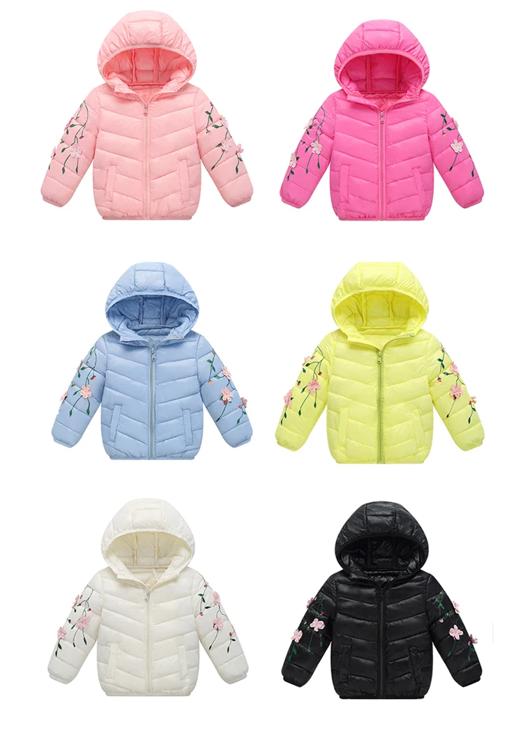 Kalupao/пуховые пальто для девочек возрастом от 2 до 6 лет новые зимние парки для маленьких девочек куртка с капюшоном и вышитыми цветами узкое теплое плотное пальто