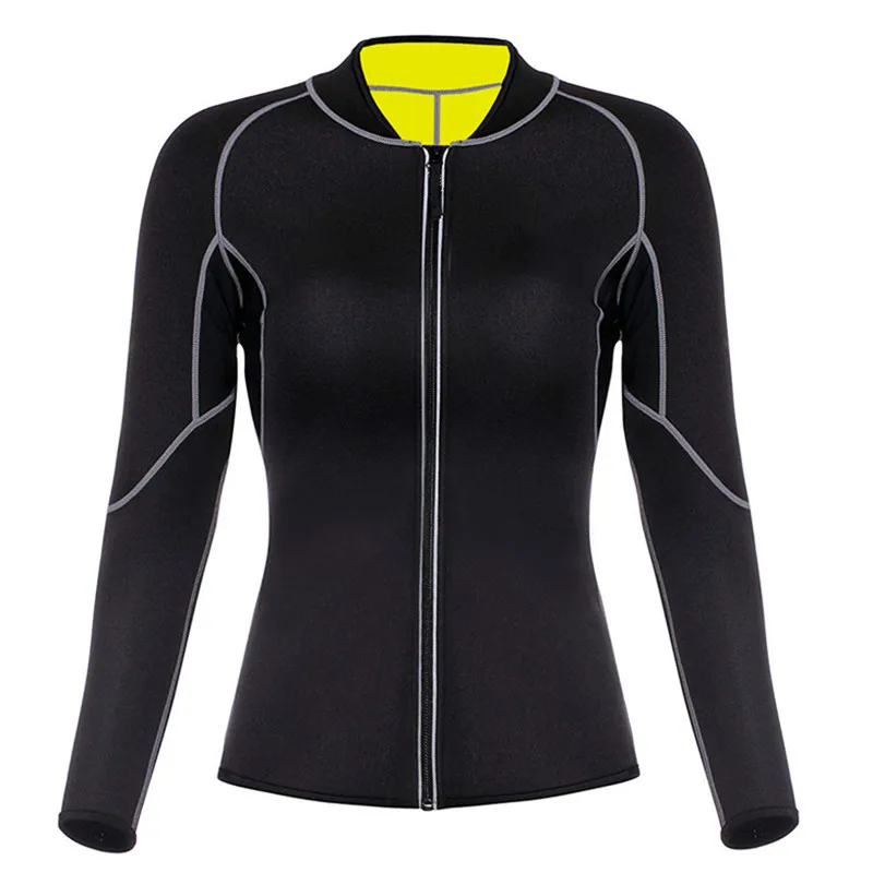 Sexy Women Seamless Yoga Top Sport Zipper Long Sleeve Yoga Shirt for Neoprene sweat sauna Quick Dry Breathable Gym Fitness Shirt