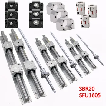 

SBR20 linear rail set + 3 ballscrew 300mm 350mm 650mm 1050mm SFU1605+BK/BF12 + nut housing + couplers+SBR20 blocks for CNC route