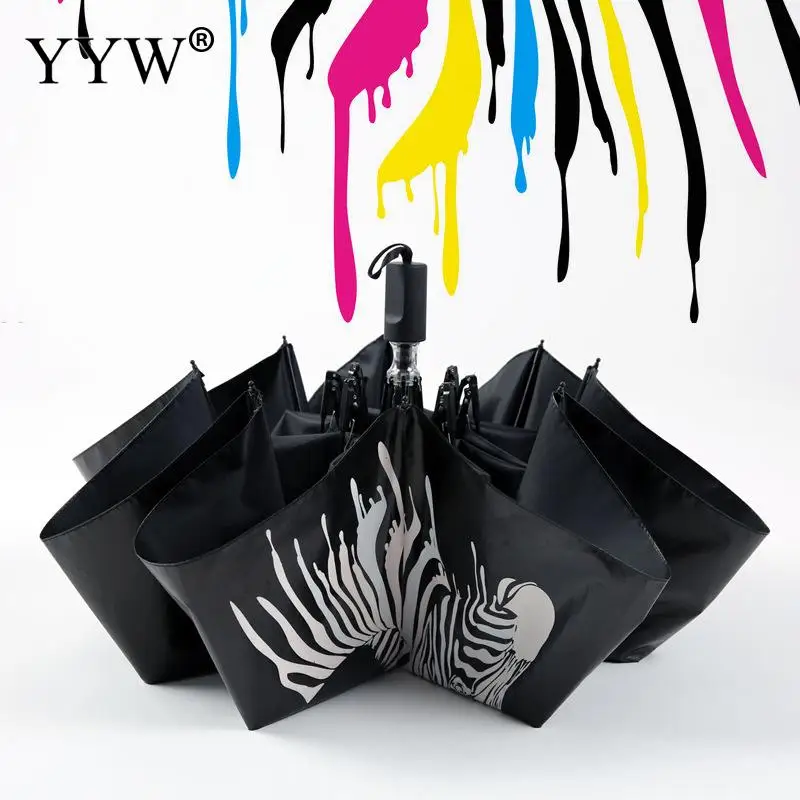 Zebra Black Umbrella Uv 3 Folding Umbrella Woman For Rain And Sun Parasol Umbrellas Machine Paraguas Men'S Ambrella Sombrilla