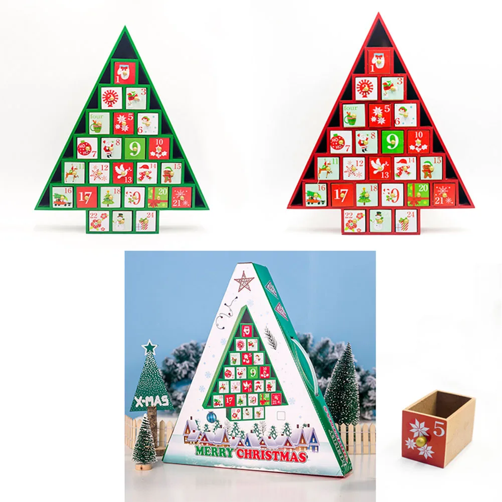 Ornament Home Countdown Calendar Storage Box Kid Gift Christmas Advent Desktop Wooden Craft DIY House Shape Drawer Living Room