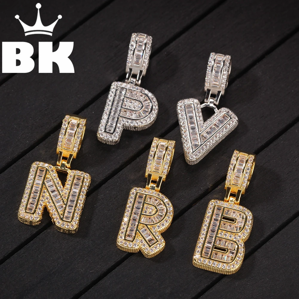 

THE BLING KING Custom Small Bagnette Zircon letters Chain Necklaces & Pendant For Men Women Full Iced Out Cubic Zircon Hiphop