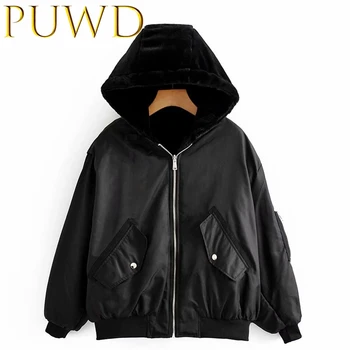 

PUWD 2019 Working clothes Parke cotton clothes women's new winter loose Korean version double face Hooded Jacket Coat black
