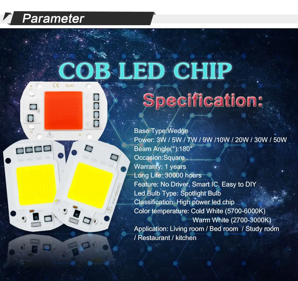 Светодиодный чип-диод COB, переменный ток 220 В, 10 Вт, 20 Вт, 30 Вт, 50 Вт, светильник для выращивания растений, полный спектр, умный IC, без необходимости, драйвер, сделай сам, светодиодный светильник с бусинами
