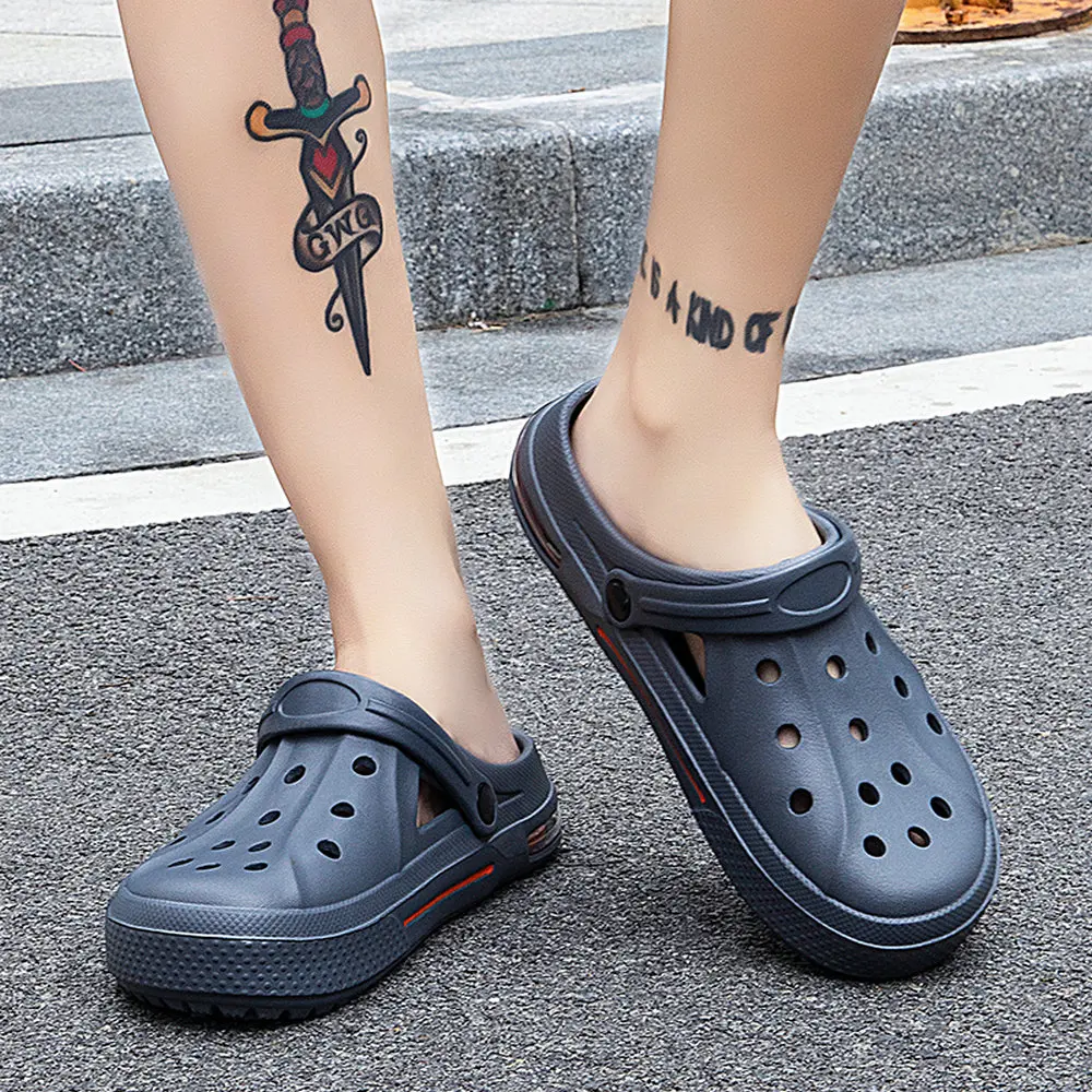 Airavata 2021 New Crocks Sandals Hole Shoes Couple Clogs Slippers Summer Mens Womens Beach Flat Hollow Out Smiling Face Buckle