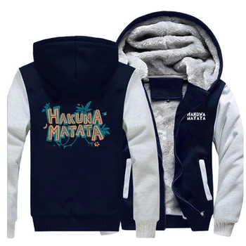 

Hakuna Matata Jackets Men The Lion King Sweatshirts Hoodies Winter Thick Zipper Fleece Coats Sportswear Simba Catroon Plus Size