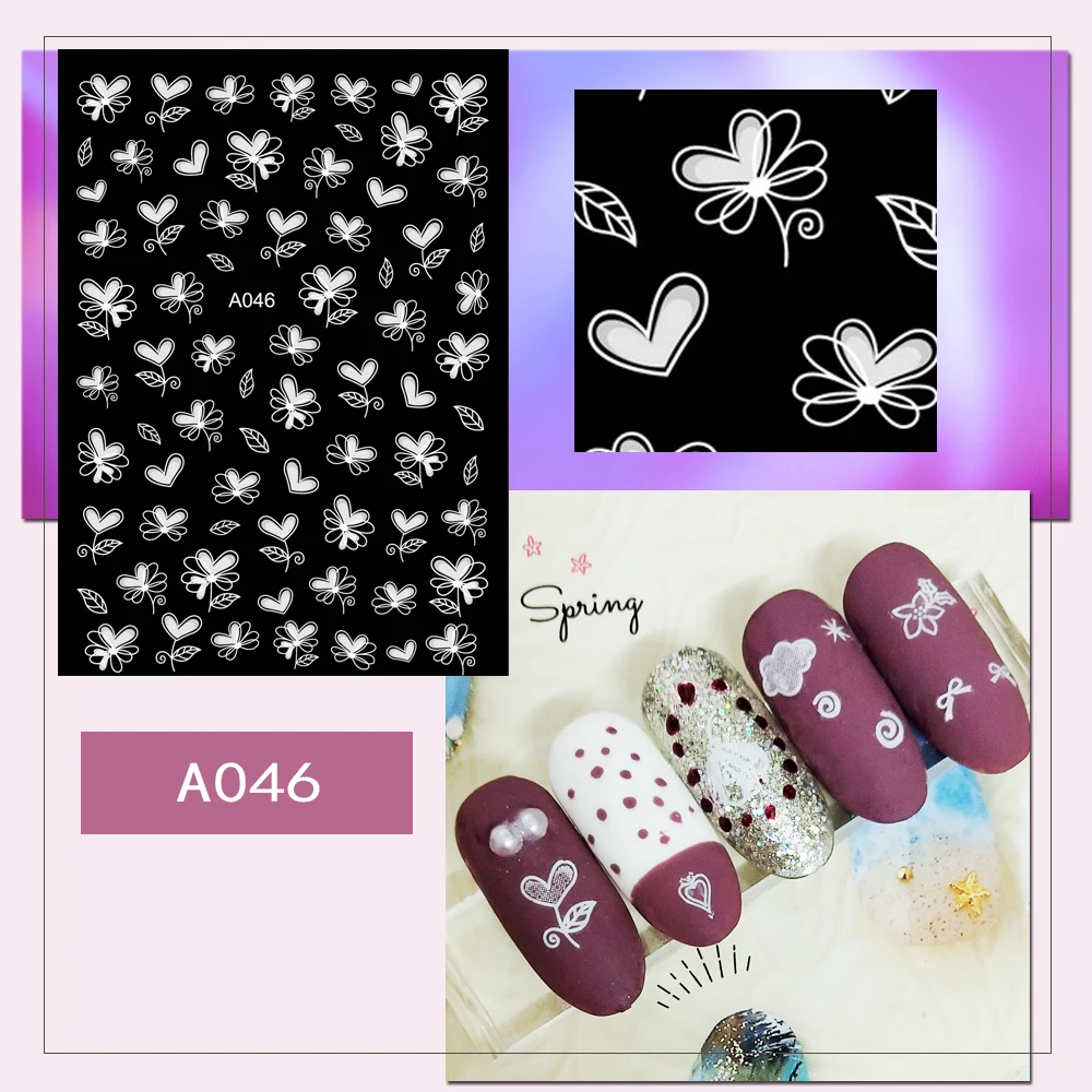 A046white 3D Белый Рождественский дизайн наклейки для ногтей - Цвет: A046white