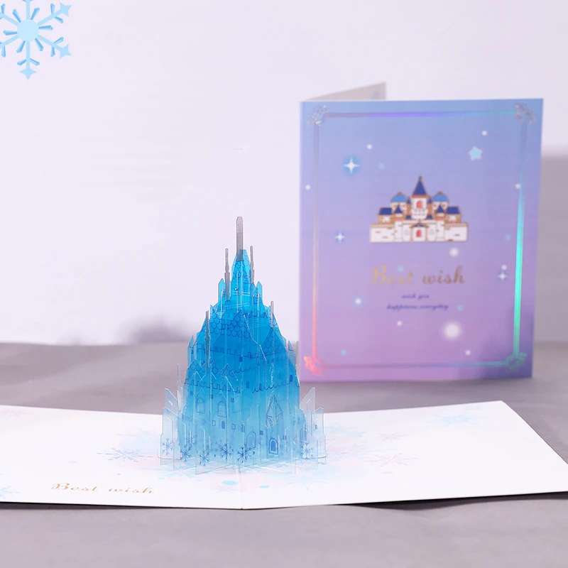 3D Handmade Hollow Carving PVC Dream Crystal Castle Pop Up Paper Greeting Cards Best Wish PostCard Kids Birthday Party Gift