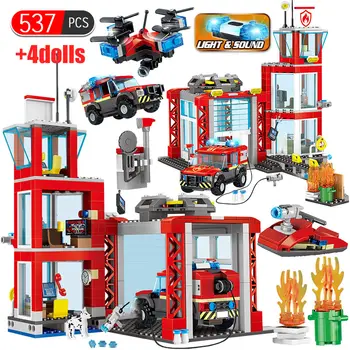 

537pcs Fire Fighting Car Building Blocks Compatible City Fire Department Police Bricks Helicopter Boat Children Toys