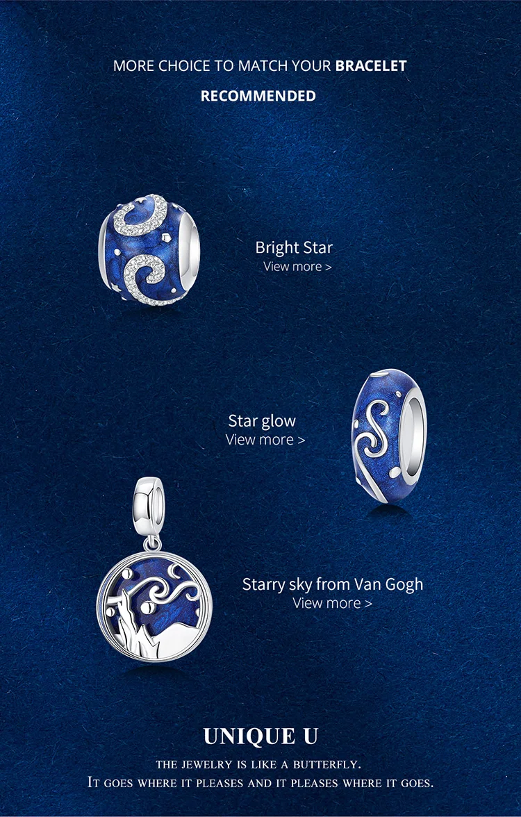 Bamoer 925 пробы серебро звездное небо ночь синяя чарующая подвеска покрытая эмалью подходит для женщин браслет и ожерелье ювелирные изделия SCC1389
