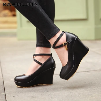

KarinLuna 2020 New Arrivals Big Size 43 Women Sandals Round Toe Wedges Platform Metal Decoration Pumps Summer Dress Woman Shoes