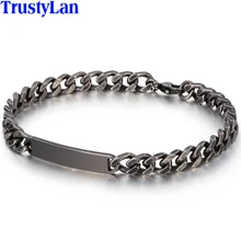 Мужской браслет ID для мужчин, винтажные черные браслеты из нержавеющей стали, Женская повязка, пара ювелирных изделий ручной работы, 7 мм, толстая цепочка, новинка