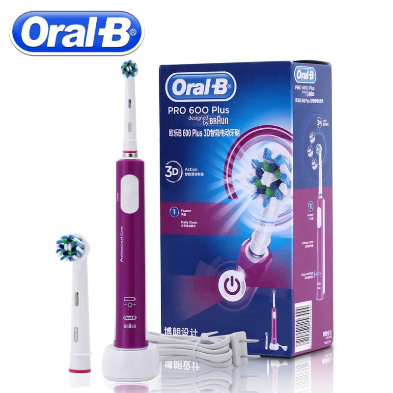Оральная B звуковая подзаряжаемая зубная щетка PRO600 Plus 3D Действие отбеливание зубов вращающаяся ультразвуковая зубная щетка - Color: 3D Purple