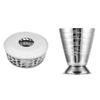 

1Pcs Measuring Cup Cocktail Jigger Stainless Steel Liquid Up To 2.5Oz & 1Pcs Stainless Steel Tea Warmer with Candle Base