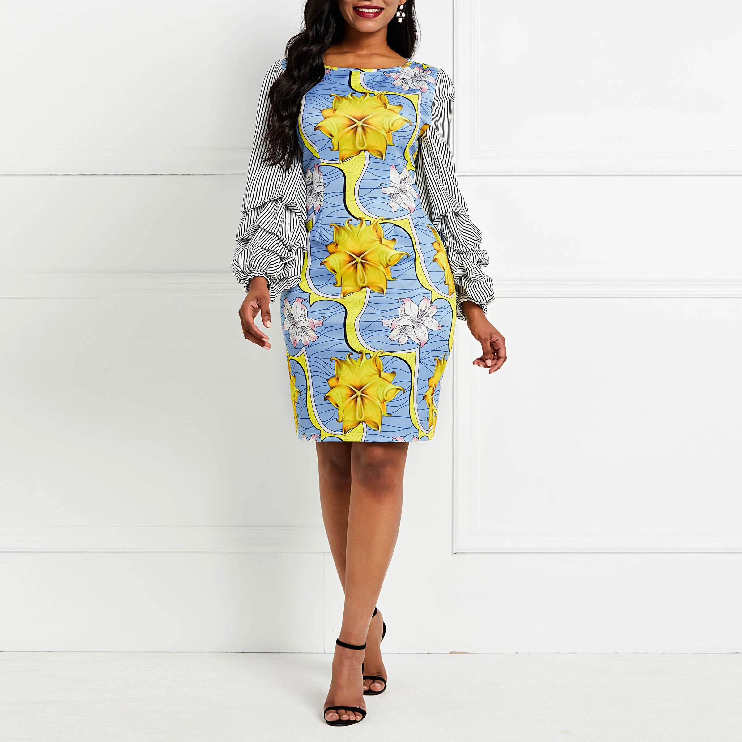 Vintage Floral Print Women Midi Dress 