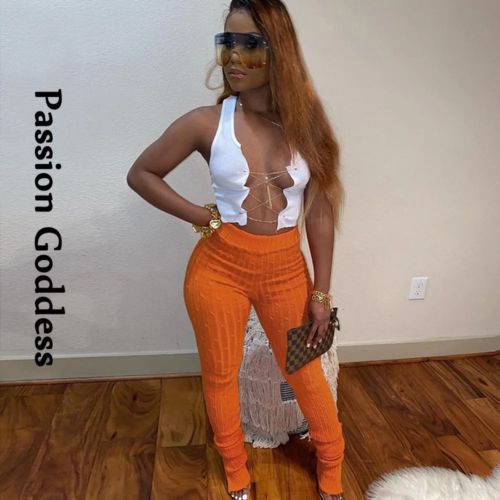 Streetwear Women Knitted Stacked Pants 