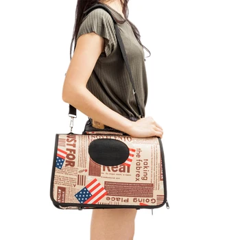 

【US Warehouse】Handbag Carrier Comfort Pet Dog Travel Carry Bag Brown Flag Pattern S