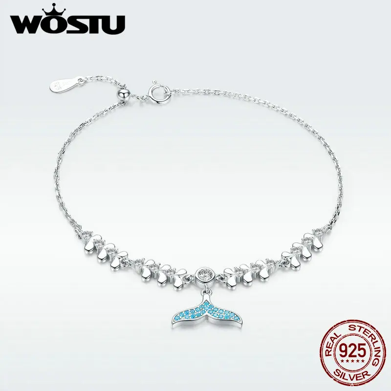 

WOSTU 2019 New 100% Real 925 Sterling Silver Blue Fishtail Bracelet Hot Sale Adjustable CZ Bracelet Fahshion Jewelry DXB154