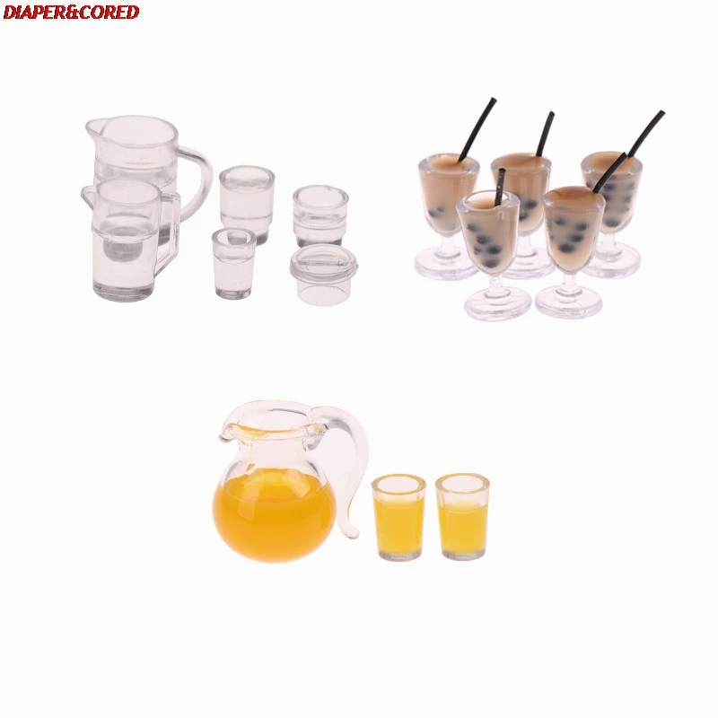 2/3/5pcs Dollhouse Miniature Food Orange Juice Jug/Milk Cup With Glasses For Ob11 BJD Doll House Kitchen Furniture Accessories | Игрушки и