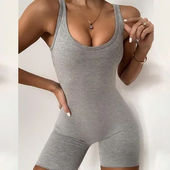 

2020 Summer Women Sexy Jumpsuit Streetwear Sleeveless Bodycon Solid Knitted Sport Jumpsuits Romper Overalls For Women