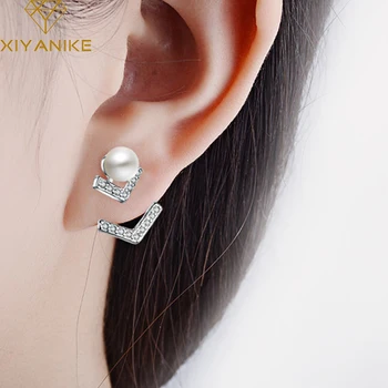 

XIYANIKE 925 Sterling Silver Prevent Allergy Pearl Stud Earring for Women Couple Fashion Simple Geometric Handmade Party Jewelry