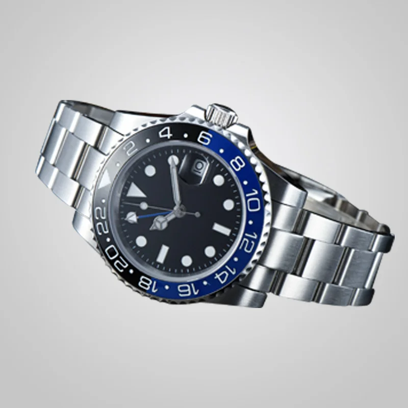 Автоматические часы GMT синие и черные 40 мм Φ сапфировое стекло для часов браслет