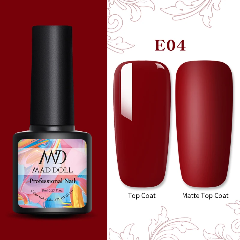 MAD DOLL 8ml Matte UV Gel Nail Polish Semi Permanent Soak Off Nail Art Gel Varnish Lacquer Matte Top Coat Needed - Цвет: E04