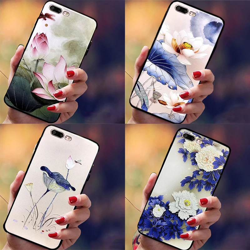 

Luxury Lotus Pattern Cover for Samsung S7 S8 S9 S10 Plus 3D Emboss Flower Soft case for Galaxy S10LITE S7edge C8 C9 Note8 case