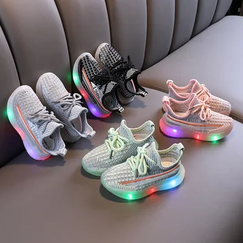 

Coconut Shoes Bright Light Flying Woven Sneakers New Trendy Children's 2020 Autumn Letters Mesh Breathable Boys and Girls Unisex