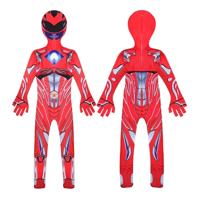 Halloween Children Power Costume Lycra Spandex Samurai Halloween Party Cosplay Red/Pink/Blue/Green/Yellow Ranger Suit for Boys