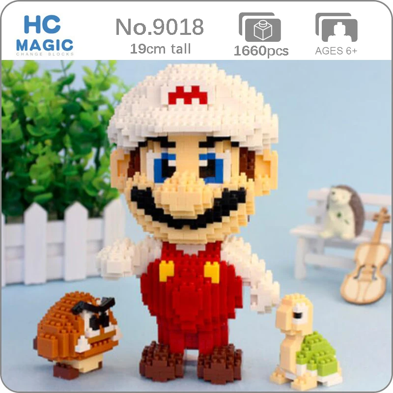 

HC Super Hero Mario Fire Mario Goomba Koopa Figure Building Blocks 3D Model DIY Mini Diamond Small Blocks Toy for Children Boys
