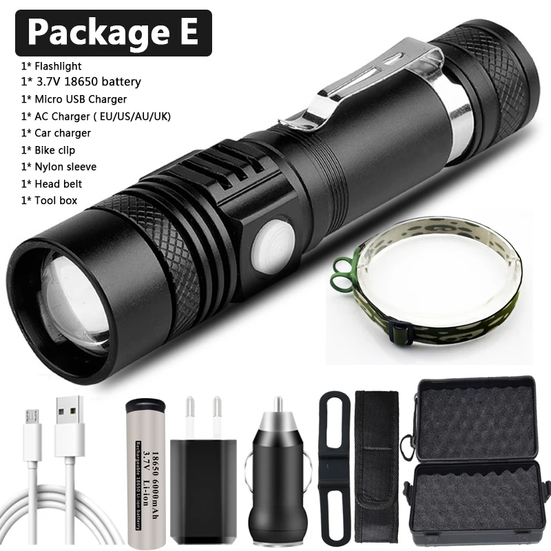 rechargeable torch CEHOLYD Ultra Bright LED Flashlight With T6 L2 V6 lamp Waterproof Torch Zoomable 4 lighting modes Multi-function USB charging blacklight flashlights Flashlights