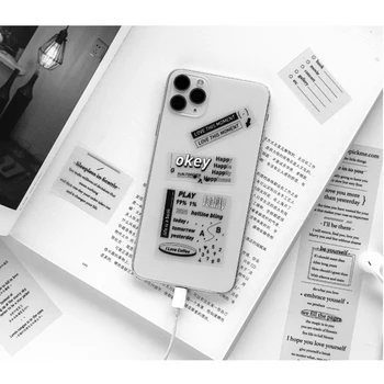 

JIANWU 2 Sheets Creative Transparent Text Collage Material Stickers Scrapbook Journal Custom Stickers DIY Decoration Stationery
