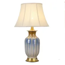 Элегантная сине-Белая Керамическая Настольная лампа в китайском стиле для спальни, прикроватной тумбы, гостиной, фойе, для учебы, настольная лампа для чтения, ночной Светильник 190127