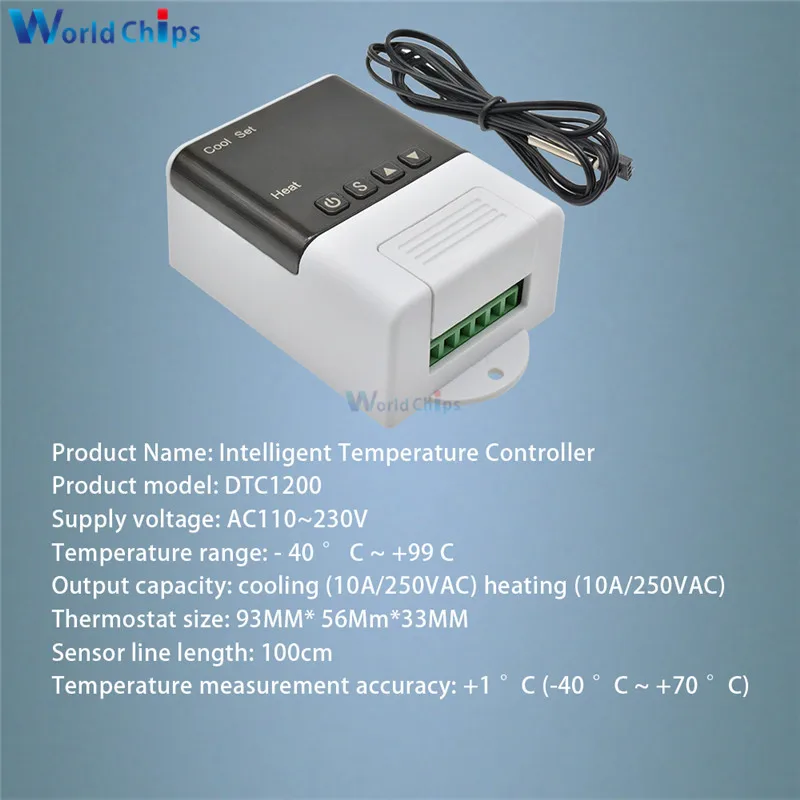 DTC-1200 AC 110V 220V светодиодный цифровой регулятор температуры Термостат Термометр цифровой микрокомпьютер Охлаждающий/тепловой режим