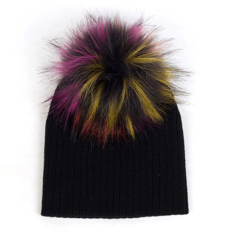 Geebro/Полосатые утепленные шапочки-шапочки для малышей, унисекс, зимние теплые шапки с меховыми помпонами, вязаная шапка с помпонами, DK942 - Цвет: Black23