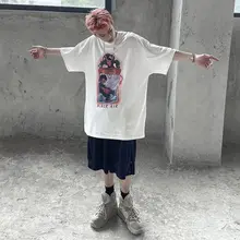 T shirt à manches courtes pour hommes, vêtement d'été rétro foncé, niche américaine, impression de dessin animé, tops de marque à la mode, high street couple t shirt grunge 