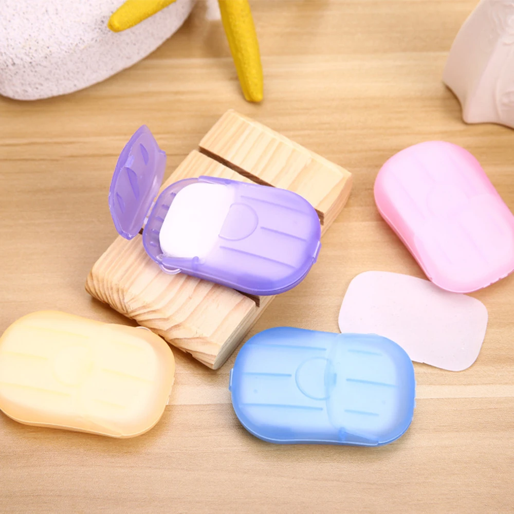 

Travel Portable Soap Box with 20Pcs Soap Papers Disposable Soap Flakes Storage Box Scented Foaming Mini Soap Paper Container