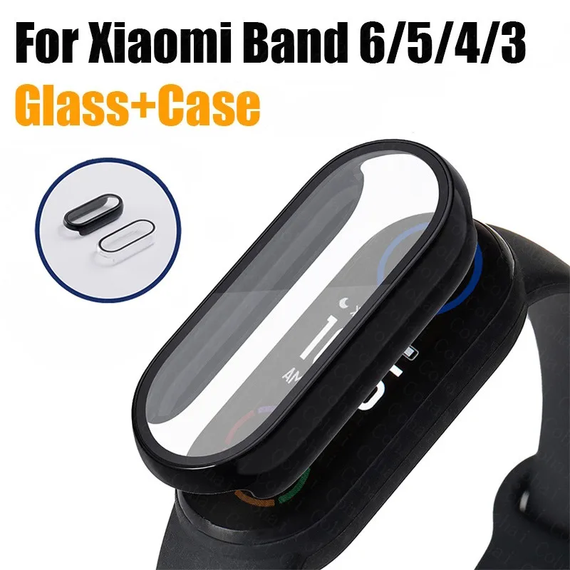 2 in 1 Glass Case For Xiaomi Miband 6 5 NFC Cover For Miband 4 3 PC Bumper Screen Protector Film Cover Watch Strap Accessories