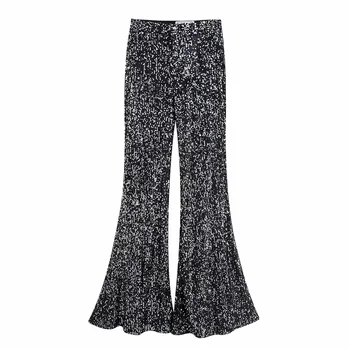 

Za women's wear: new heavy industry pearl slice embellished bell bottomed pants, high waist, slim casual pants 07886050800