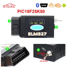Elm327 usb ftdi pic18f25k80 chip elmconfig leitor de código para hs pode/ms forscan elm 327 bluetooth obdii ferramenta de diagnóstico