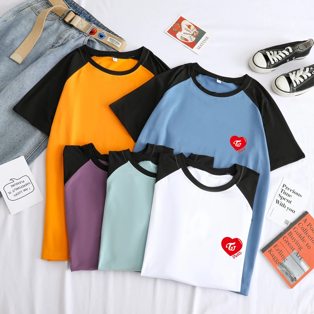 Buy Korean Kpop Twice T Shirt Summer New Casual Streetwear Short Sleeve Men Spell Color Splicing Harajuku Funny Heart Print Tops Tee Online In Turkey