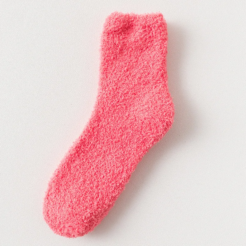 Зимние толстые теплые носки женские носки коралловые бархатные носки однотонное полотенце носки ярких цветов, носки для девочек, мягкие длинные носки, 1 пара - Цвет: Watermelon red