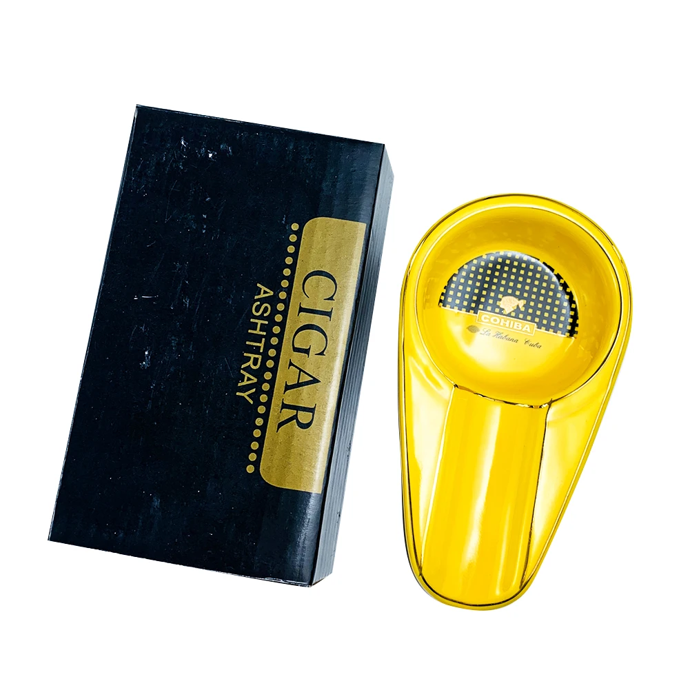 

COHIBA Ceramic Cigar Ashtray Portable Ash Tray Single Cigar Holder Round Ash Slot Outside Travel Cigarette Ashtray for Men Gift
