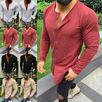

Men's Bottoming underclothes undergarments shirt Slim FitCollarless single-breasted Long Sleeve Muscle Casual Tops