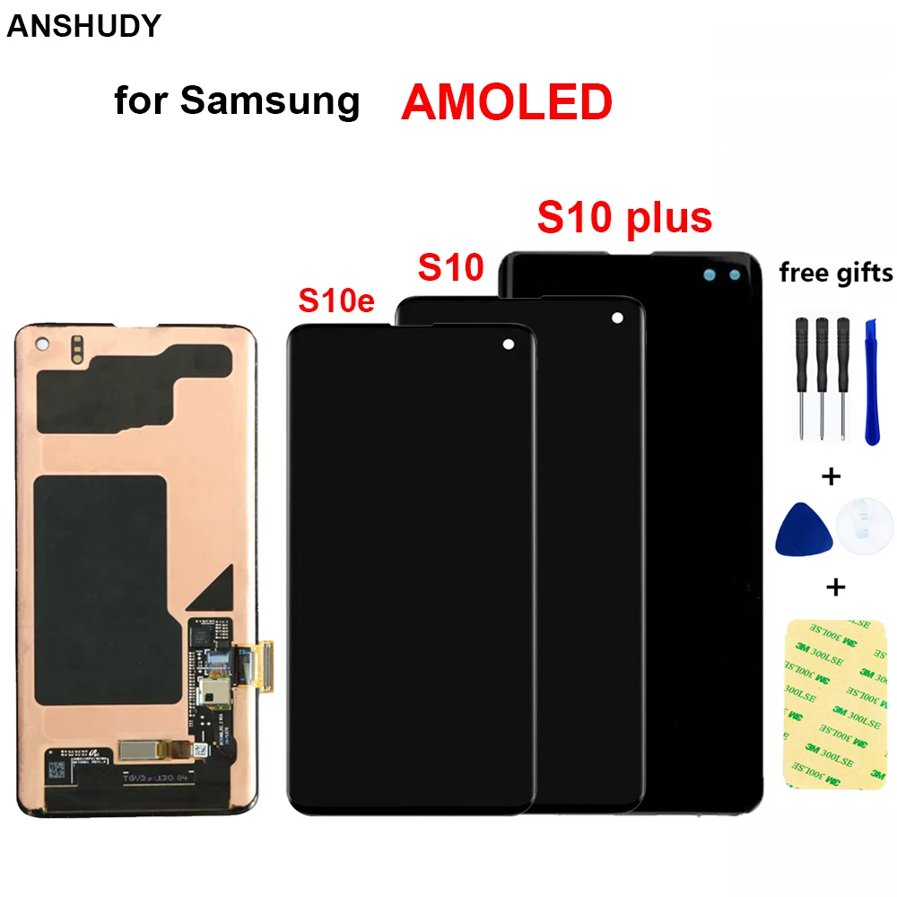 AMOLED для SAMSUNG Galaxy S10 G973F G973 S10 Plus G975 G975F ЖК-кодирующий преобразователь сенсорного экрана в сборе S10e ЖК-дисплей с рамкой